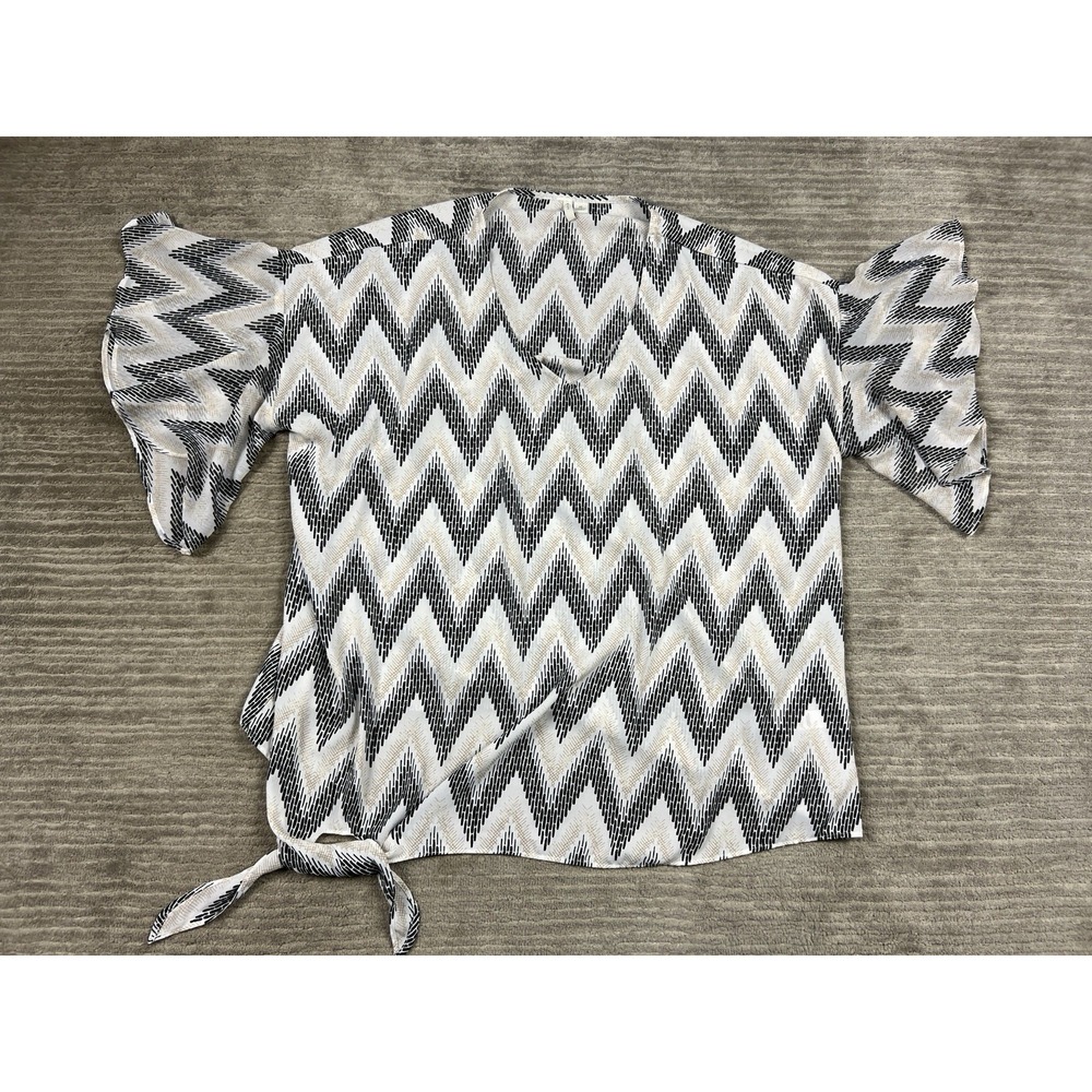 Cato Top Womens XL Multicolor V-Neck Short Sleeve Ruffle Geometric Front Tie